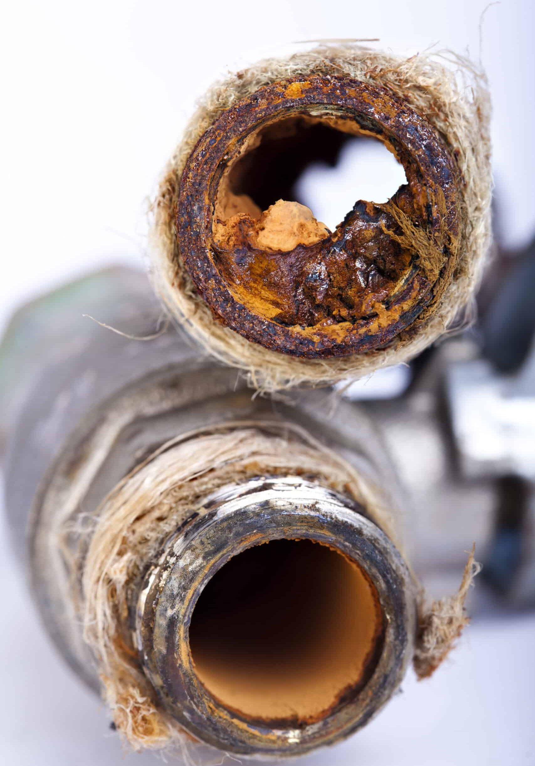 Piping with hard water residue